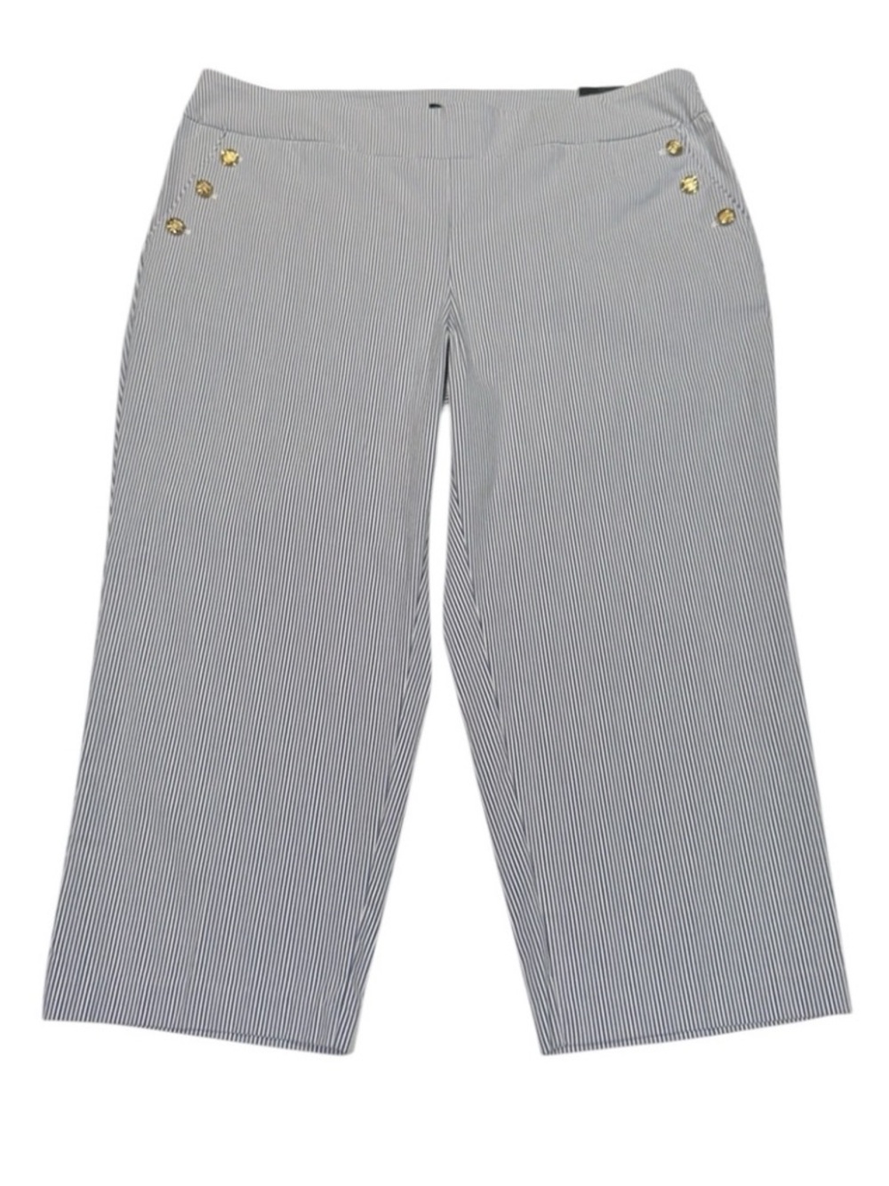 COUNTERPARTS Blue Stripe Super Stretchy Mid Rise Crop Pants With Pockets 3X